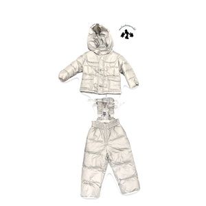 Boys Winter Warm Hooded Snowsuit Puffer Down Jacket with Snow Ski Overall Pants